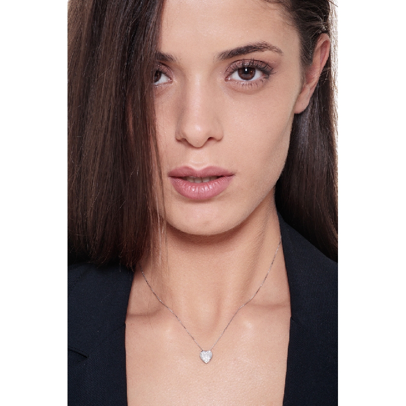 Weißgold 750 Damenkette mit Diamant-Herz
