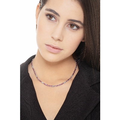 Weissgold 18K Tennis Kette Rubine Diamanten