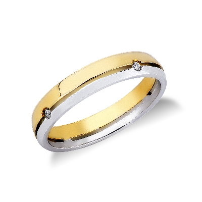 Weißgold Gelbgold Ehering mit Diamanten