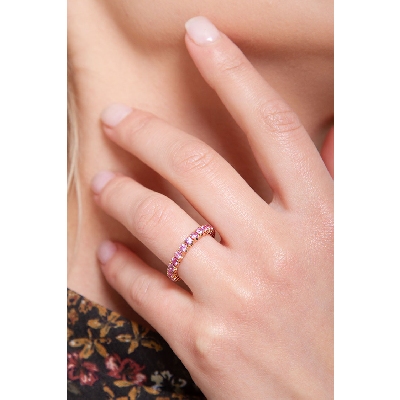 Memoire Ring aus Roségold 18K mit rosa Saphiren 