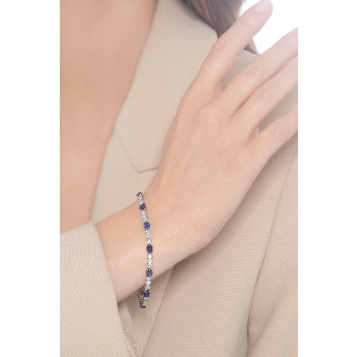 Damenarmband Weißgold mit blauen Saphiren und Brillanten 