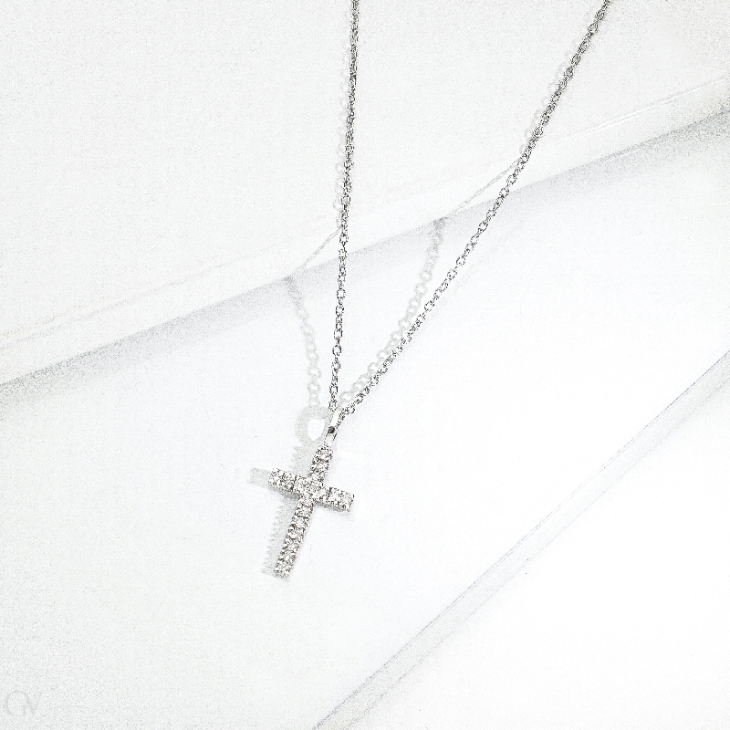 Herrenkette mit Diamant Kreuz Weissgold, 50 cm