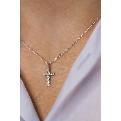 Herrenkette mit Diamant Kreuz Weissgold, 50 cm