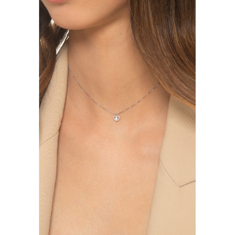 Weißgold 750 Herzkette mit Diamanten