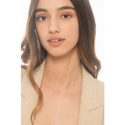 Herzkette Weißgold 18K mit einem blauen Saphir und Brillanten 