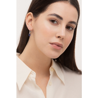 Weißgold 18K Ohrhänger mit blauen Saphiren und Diamanten