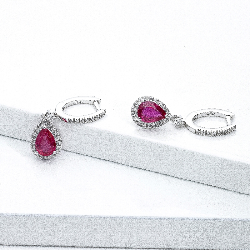 Rubin Ohrhänger mit Diamanten Weißgold 750