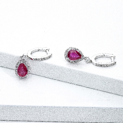 Rubin Ohrhänger mit Diamanten Weißgold 750