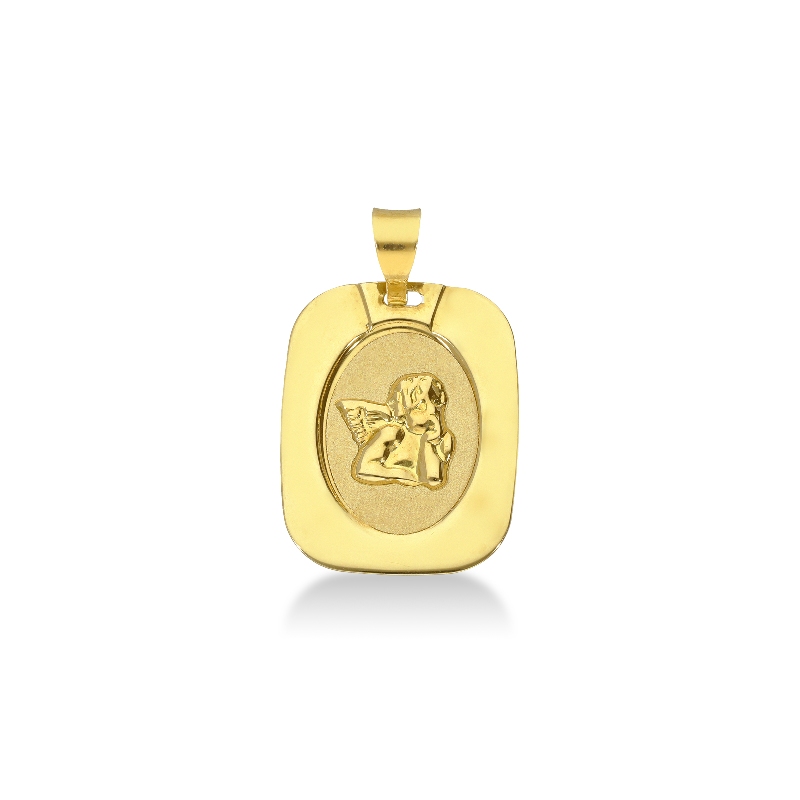 Rechteckige Medaille mit Engel Gelbgold