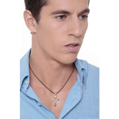 Kreuz Anhänger mit Christus Gelbgold Weißgold