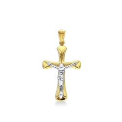 Kreuz Anhänger mit Christus Gelbgold Weißgold