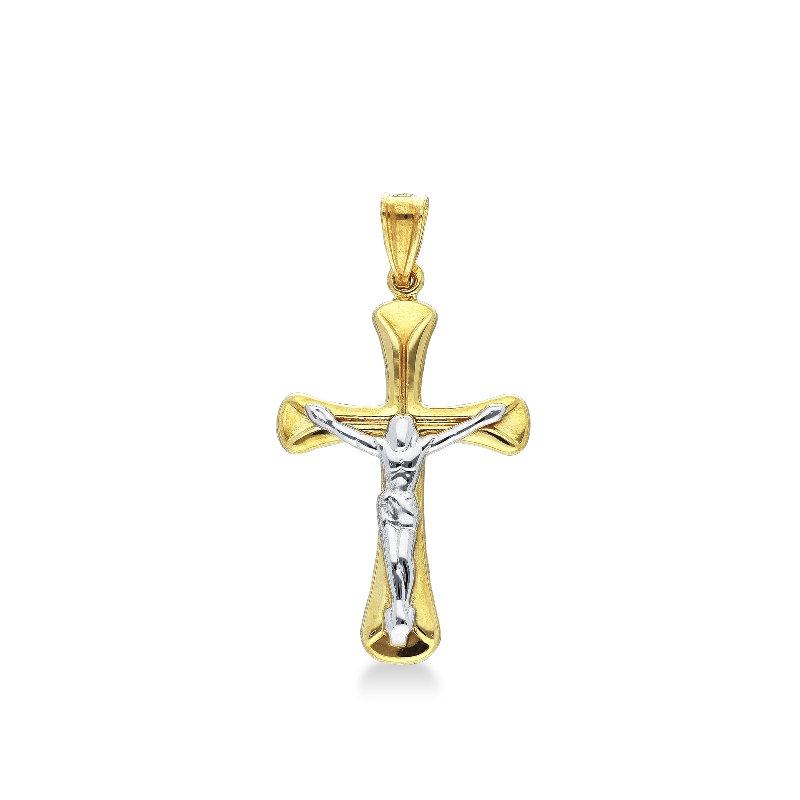 Kreuz Anhänger mit Christus Gelbgold Weißgold