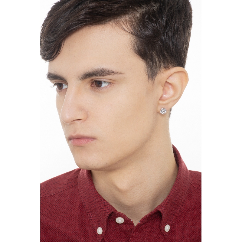 Einzelner Ohrstecker mit Zirkon aus Weißgold 18K