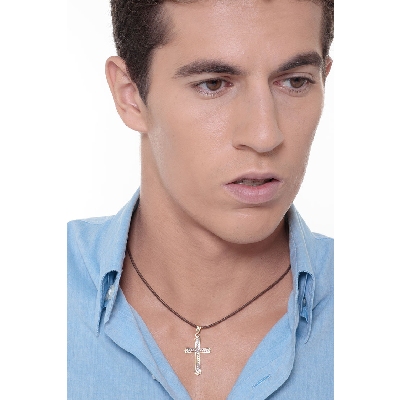 Kreuz Anhänger aus Weiß- und Gelbgold 18k