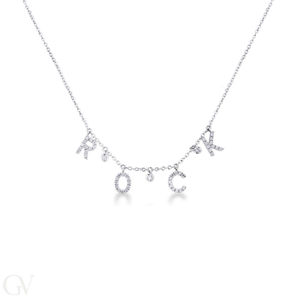 Wei&szlig;goldkette mit Diamant-Buchstaben-Anh&auml;nger "Rock"